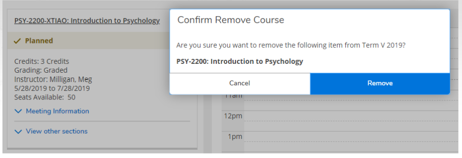 dropped course button